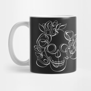 Minimalistic Continuous Line Skull with Poppies Mug
